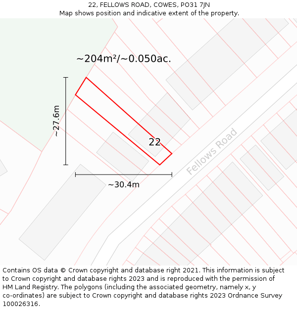 22, FELLOWS ROAD, COWES, PO31 7JN: Plot and title map