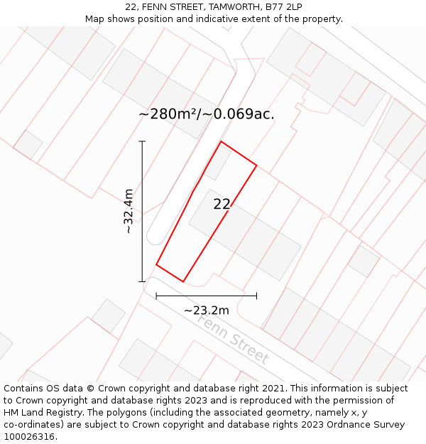 22, FENN STREET, TAMWORTH, B77 2LP: Plot and title map
