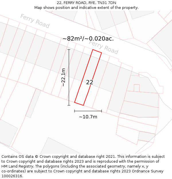 22, FERRY ROAD, RYE, TN31 7DN: Plot and title map