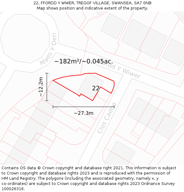22, FFORDD Y WIWER, TREGOF VILLAGE, SWANSEA, SA7 0NB: Plot and title map