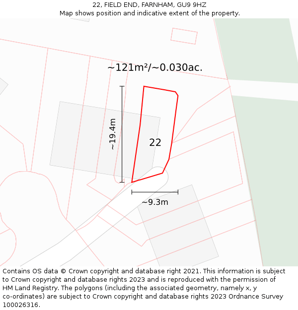22, FIELD END, FARNHAM, GU9 9HZ: Plot and title map