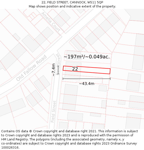 22, FIELD STREET, CANNOCK, WS11 5QP: Plot and title map