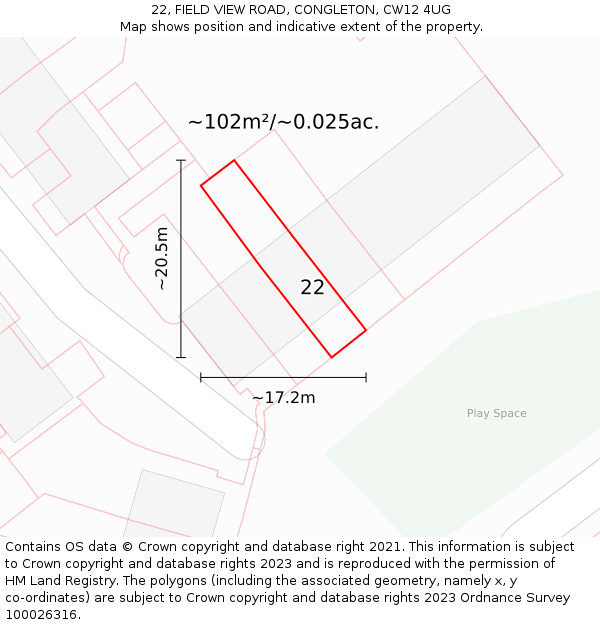 22, FIELD VIEW ROAD, CONGLETON, CW12 4UG: Plot and title map
