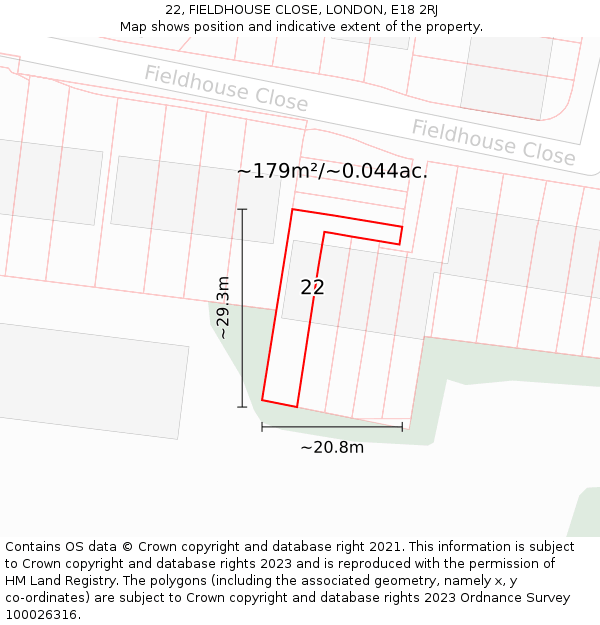 22, FIELDHOUSE CLOSE, LONDON, E18 2RJ: Plot and title map