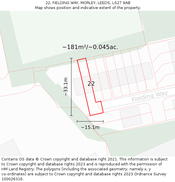 22, FIELDING WAY, MORLEY, LEEDS, LS27 9AB: Plot and title map