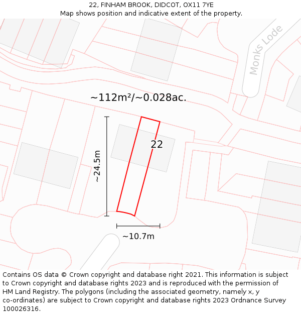 22, FINHAM BROOK, DIDCOT, OX11 7YE: Plot and title map