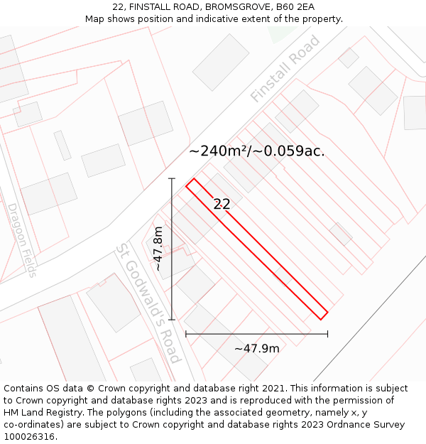 22, FINSTALL ROAD, BROMSGROVE, B60 2EA: Plot and title map