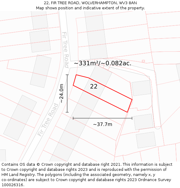 22, FIR TREE ROAD, WOLVERHAMPTON, WV3 8AN: Plot and title map