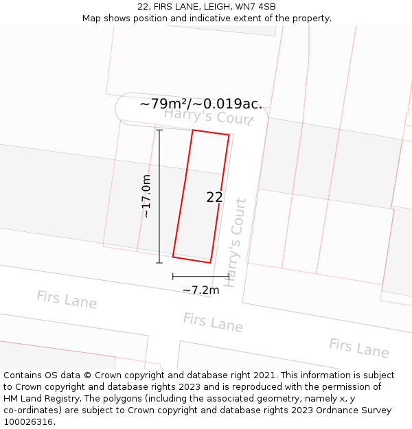 22, FIRS LANE, LEIGH, WN7 4SB: Plot and title map