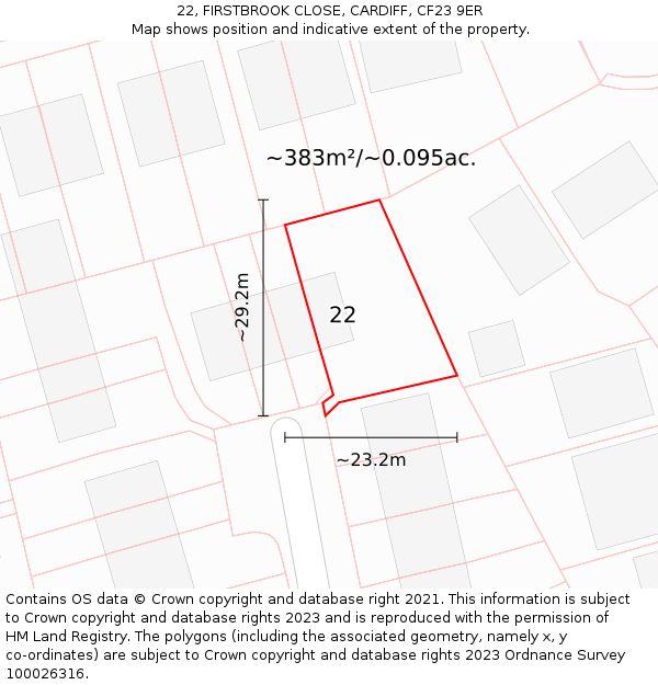 22, FIRSTBROOK CLOSE, CARDIFF, CF23 9ER: Plot and title map