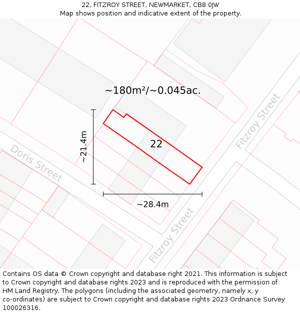 22, FITZROY STREET, NEWMARKET, CB8 0JW: Plot and title map
