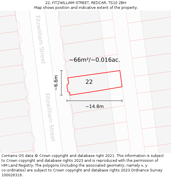 22, FITZWILLIAM STREET, REDCAR, TS10 2BH: Plot and title map