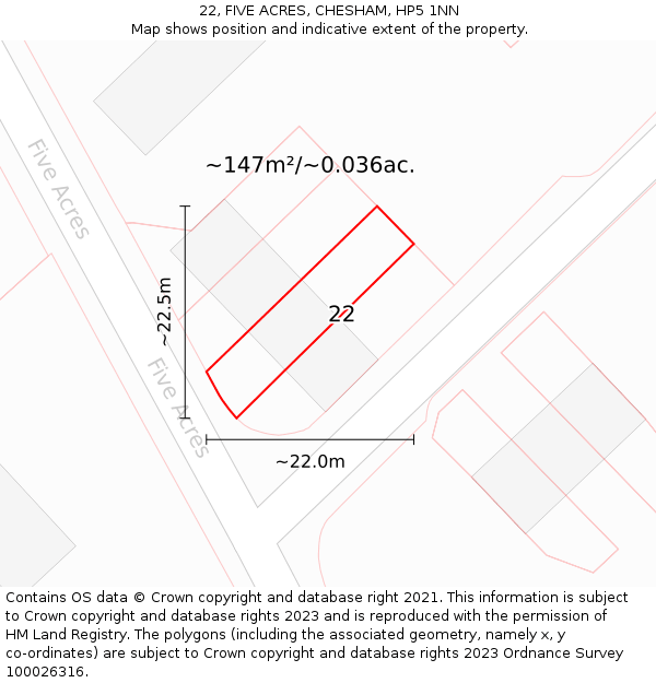 22, FIVE ACRES, CHESHAM, HP5 1NN: Plot and title map