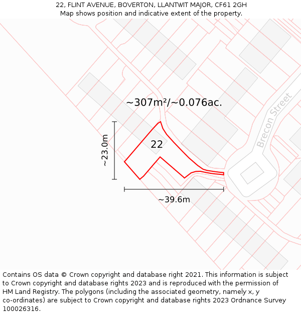 22, FLINT AVENUE, BOVERTON, LLANTWIT MAJOR, CF61 2GH: Plot and title map