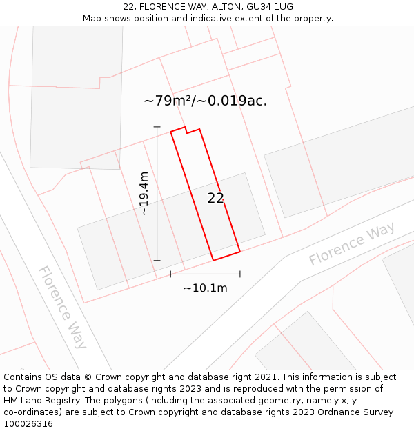 22, FLORENCE WAY, ALTON, GU34 1UG: Plot and title map