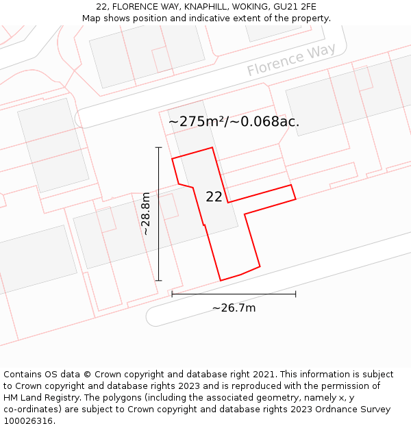 22, FLORENCE WAY, KNAPHILL, WOKING, GU21 2FE: Plot and title map