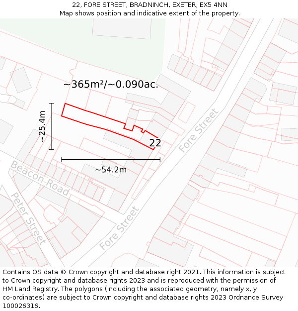 22, FORE STREET, BRADNINCH, EXETER, EX5 4NN: Plot and title map