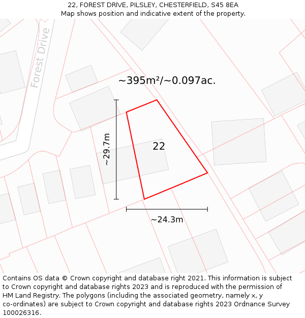 22, FOREST DRIVE, PILSLEY, CHESTERFIELD, S45 8EA: Plot and title map