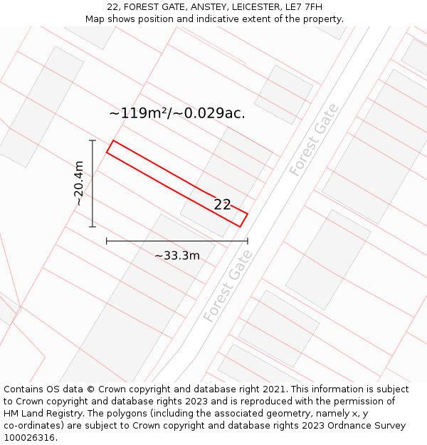 22, FOREST GATE, ANSTEY, LEICESTER, LE7 7FH: Plot and title map