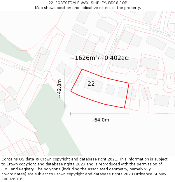 22, FORESTDALE WAY, SHIPLEY, BD18 1QP: Plot and title map