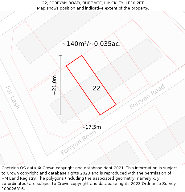 22, FORRYAN ROAD, BURBAGE, HINCKLEY, LE10 2PT: Plot and title map