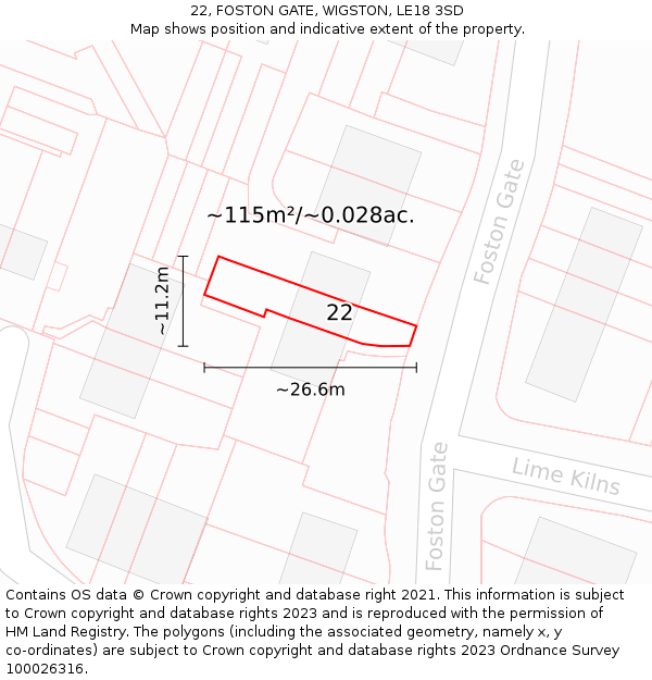 22, FOSTON GATE, WIGSTON, LE18 3SD: Plot and title map