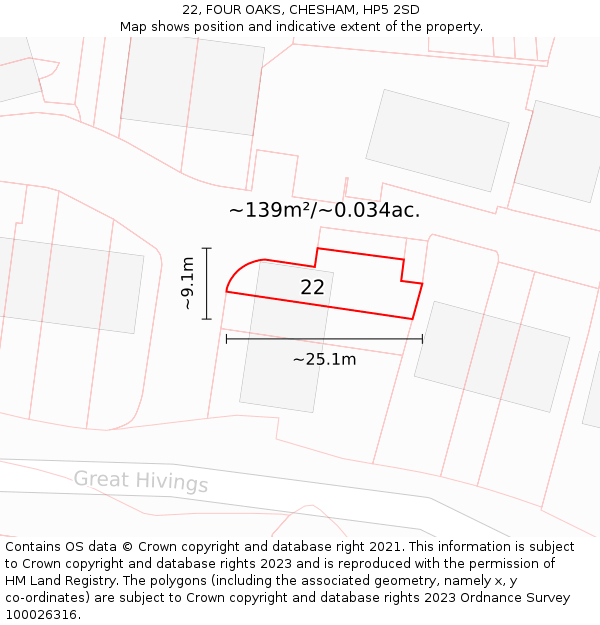 22, FOUR OAKS, CHESHAM, HP5 2SD: Plot and title map