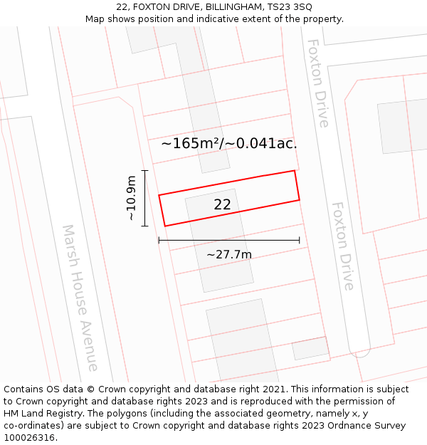 22, FOXTON DRIVE, BILLINGHAM, TS23 3SQ: Plot and title map