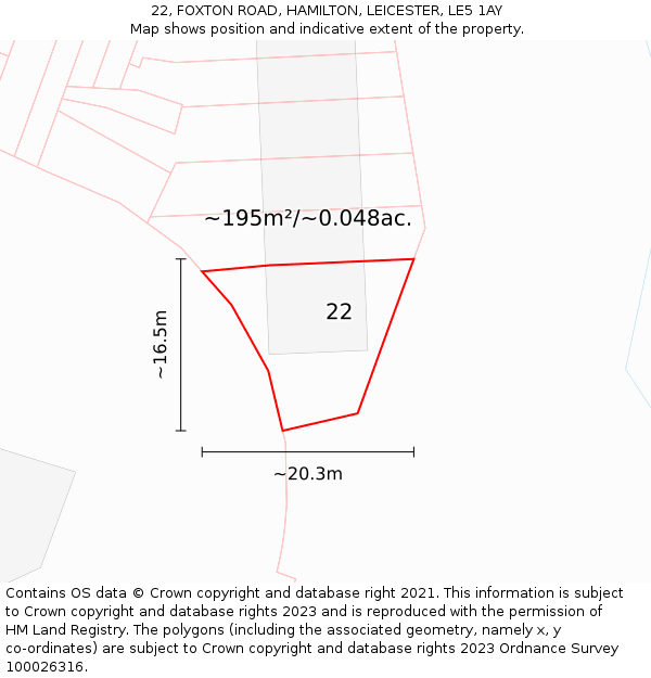 22, FOXTON ROAD, HAMILTON, LEICESTER, LE5 1AY: Plot and title map