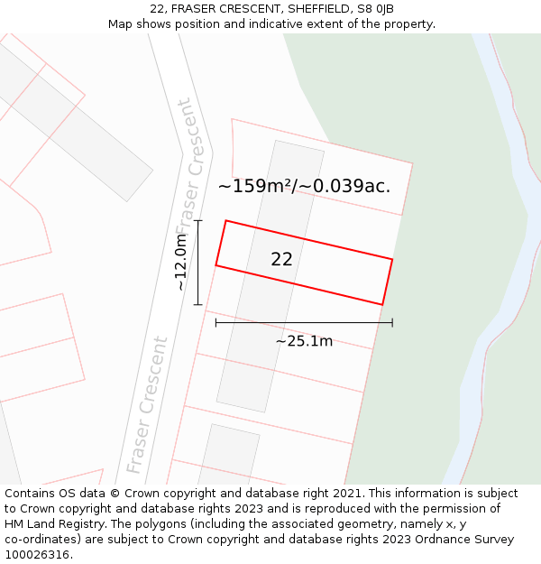 22, FRASER CRESCENT, SHEFFIELD, S8 0JB: Plot and title map