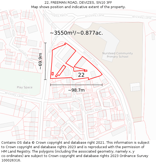 22, FREEMAN ROAD, DEVIZES, SN10 3FF: Plot and title map
