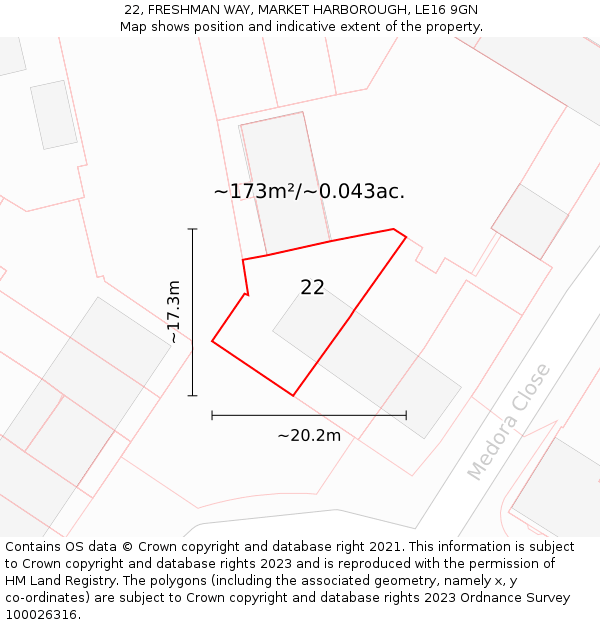 22, FRESHMAN WAY, MARKET HARBOROUGH, LE16 9GN: Plot and title map