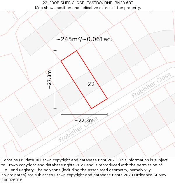 22, FROBISHER CLOSE, EASTBOURNE, BN23 6BT: Plot and title map