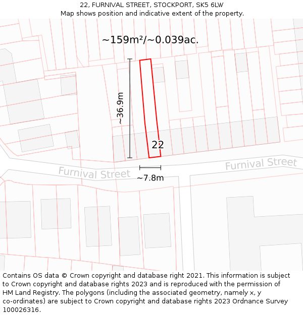 22, FURNIVAL STREET, STOCKPORT, SK5 6LW: Plot and title map
