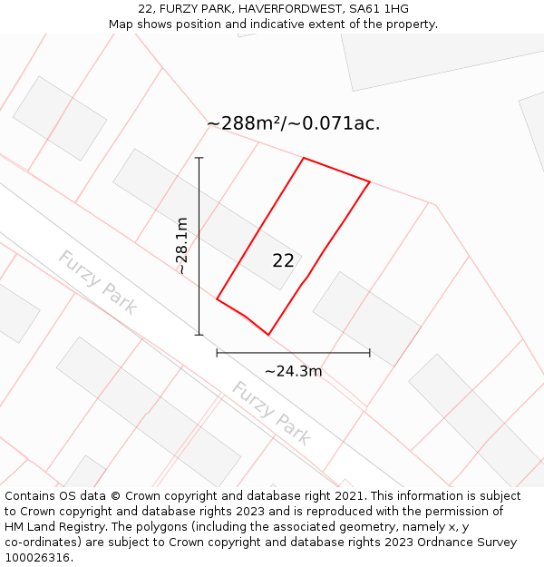22, FURZY PARK, HAVERFORDWEST, SA61 1HG: Plot and title map