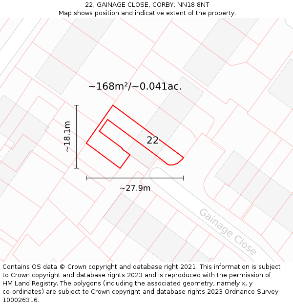22, GAINAGE CLOSE, CORBY, NN18 8NT: Plot and title map