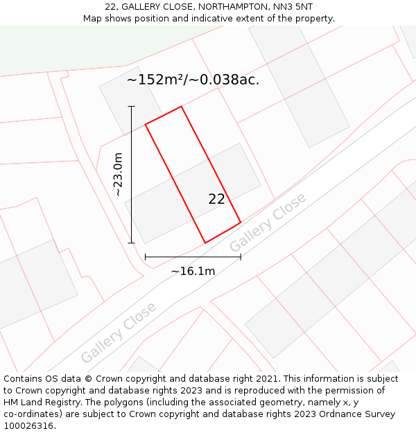 22, GALLERY CLOSE, NORTHAMPTON, NN3 5NT: Plot and title map