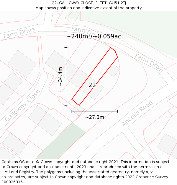 22, GALLOWAY CLOSE, FLEET, GU51 2TJ: Plot and title map
