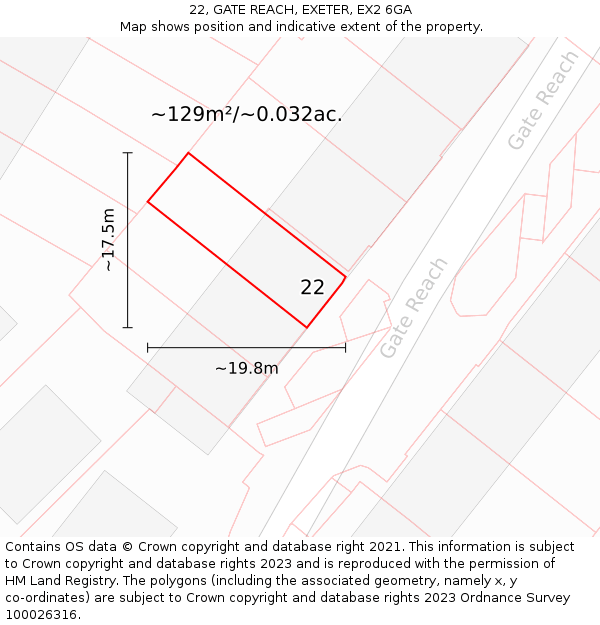 22, GATE REACH, EXETER, EX2 6GA: Plot and title map