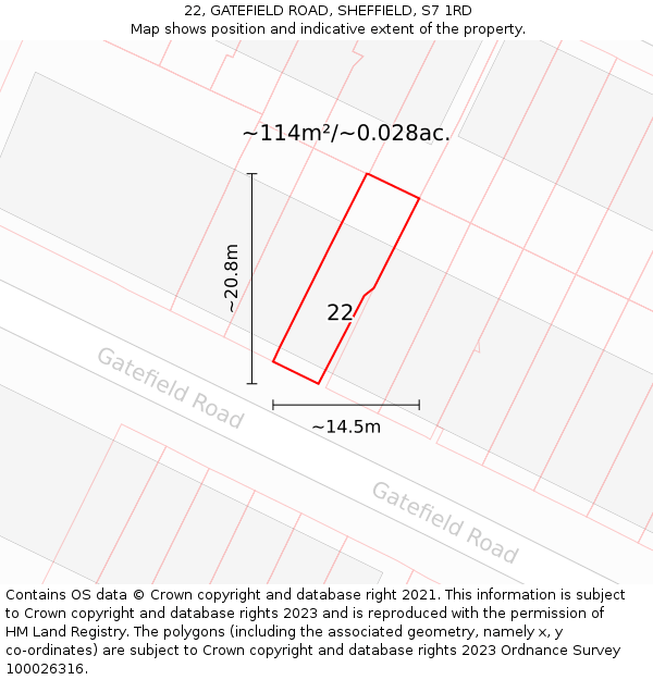 22, GATEFIELD ROAD, SHEFFIELD, S7 1RD: Plot and title map