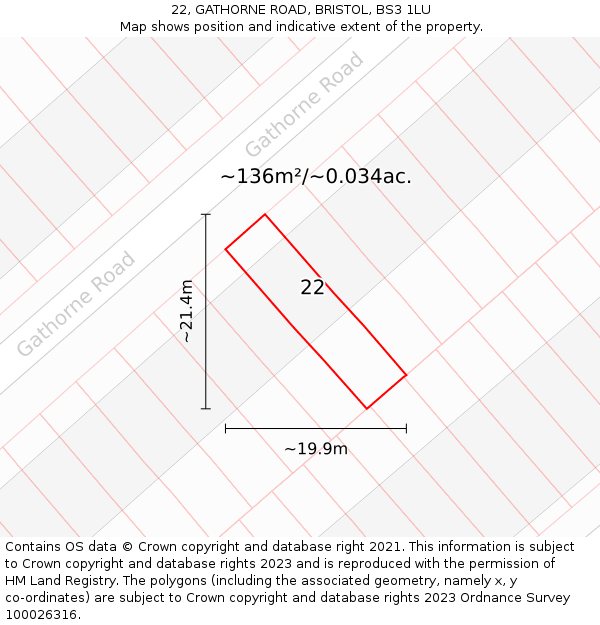 22, GATHORNE ROAD, BRISTOL, BS3 1LU: Plot and title map