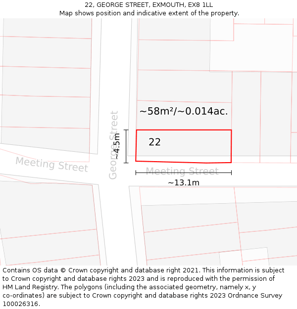 22, GEORGE STREET, EXMOUTH, EX8 1LL: Plot and title map