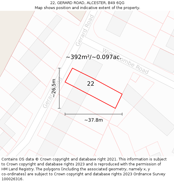 22, GERARD ROAD, ALCESTER, B49 6QG: Plot and title map