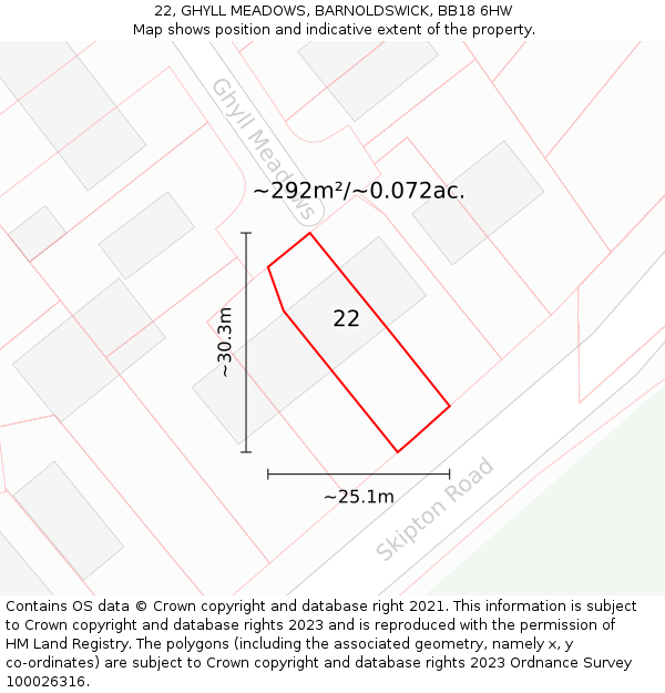 22, GHYLL MEADOWS, BARNOLDSWICK, BB18 6HW: Plot and title map