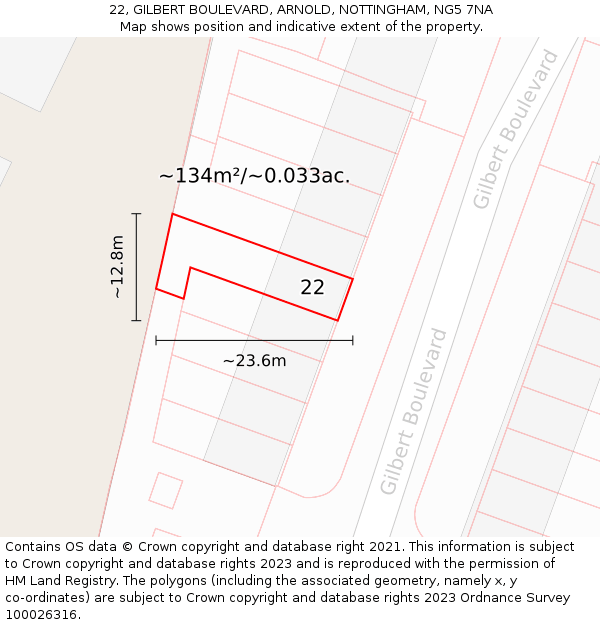 22, GILBERT BOULEVARD, ARNOLD, NOTTINGHAM, NG5 7NA: Plot and title map