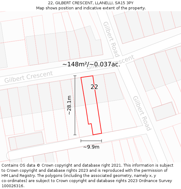 22, GILBERT CRESCENT, LLANELLI, SA15 3PY: Plot and title map