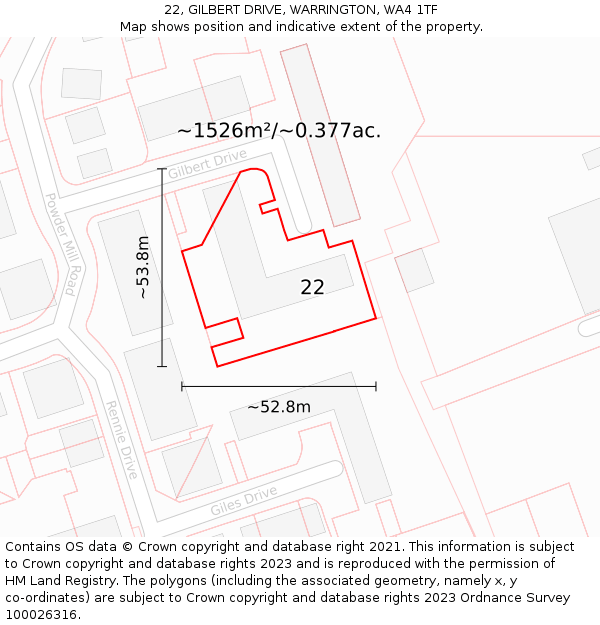 22, GILBERT DRIVE, WARRINGTON, WA4 1TF: Plot and title map
