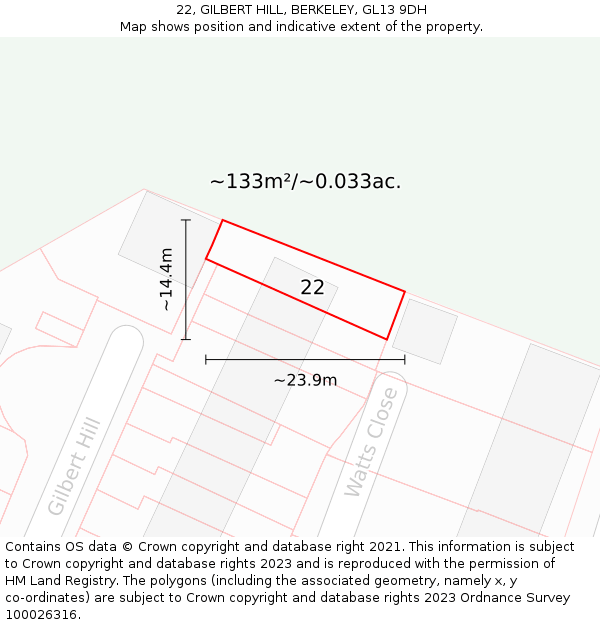 22, GILBERT HILL, BERKELEY, GL13 9DH: Plot and title map