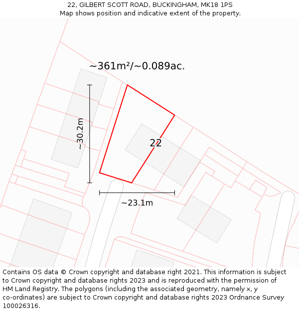 22, GILBERT SCOTT ROAD, BUCKINGHAM, MK18 1PS: Plot and title map