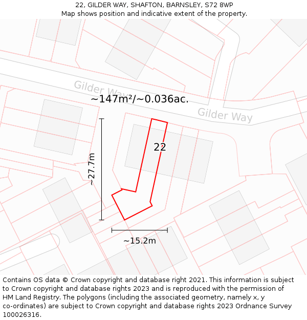 22, GILDER WAY, SHAFTON, BARNSLEY, S72 8WP: Plot and title map
